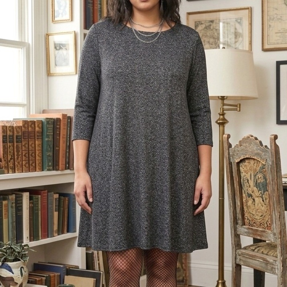 Cozy Girly Grunge Tunic Swing Dress Forever Rose Couture Gray Marled 2X Stretch